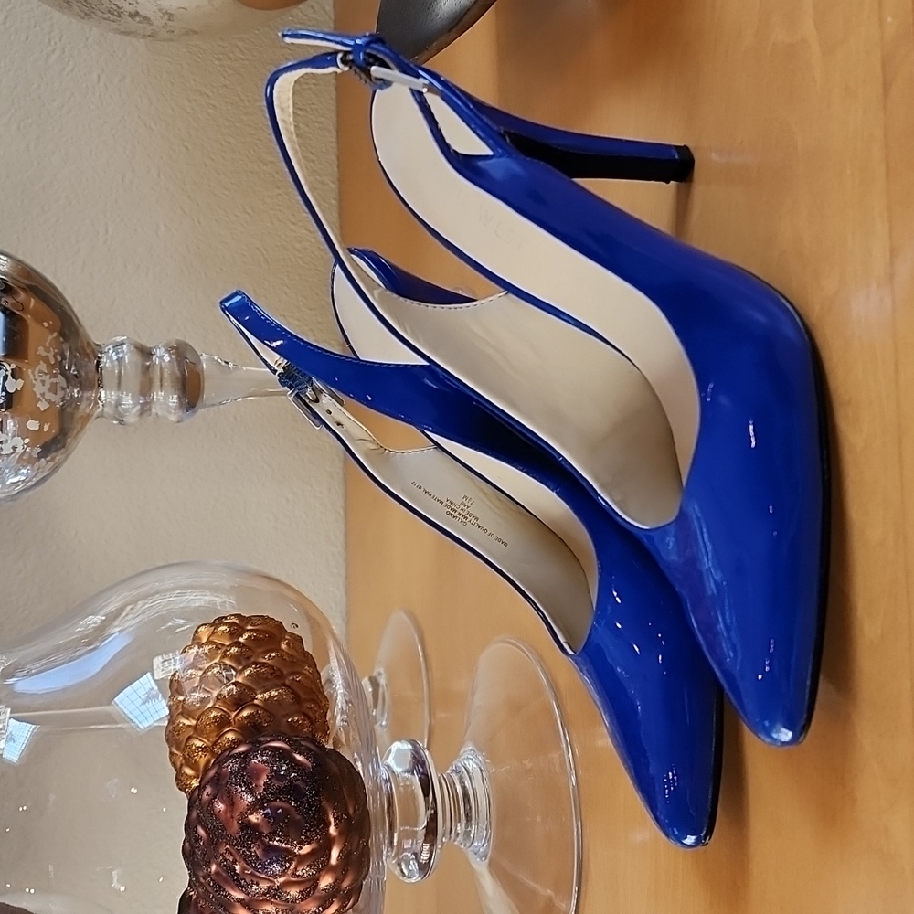 Like New! Worn once! Nine West Gilliano Blue Patent Slingback Heels size 7.5